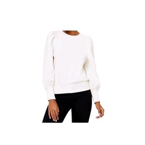 LOFT Cream Women's Long Puff Sleeve Casual Round Neck Ribbed Sweatshirt Size XL